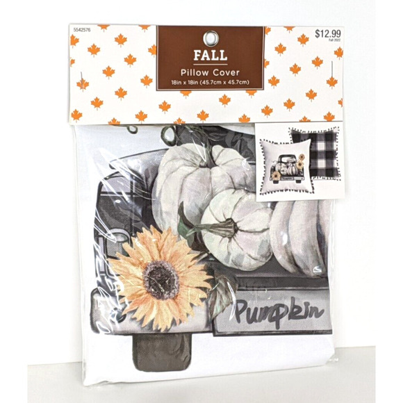 Pillow Cover Pumpkins Sunflowers in Truck Bed 18" square NEW - Picture 3 of 3